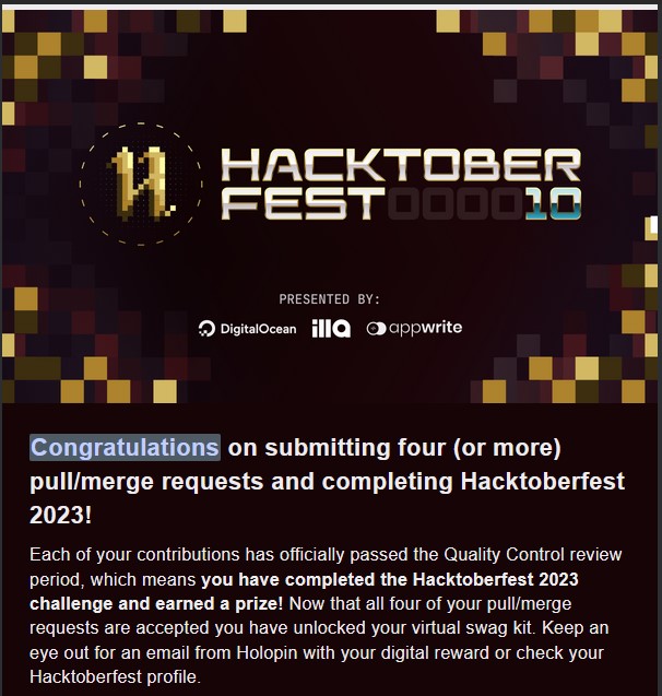 Completed Hacktoberfest 2023
